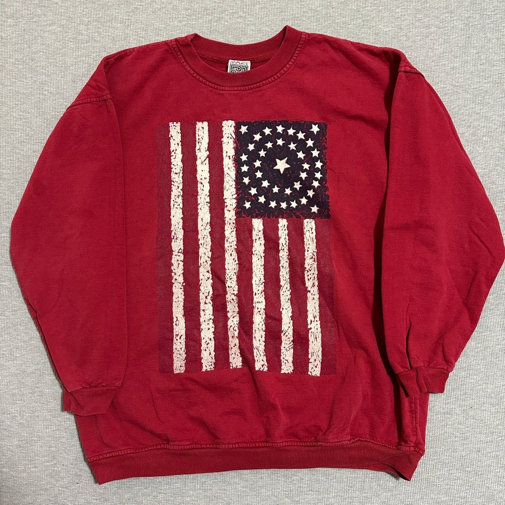Vintage Maze Red American Flag Graphic Sweatshirt Mens 2XL Made in Canada 90s